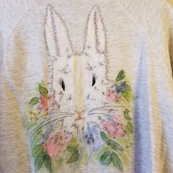 🐰 Vintage 90s Handpainted Bunny Sweatshirt Large Made in USA 🎨 - Picture 3 of 9